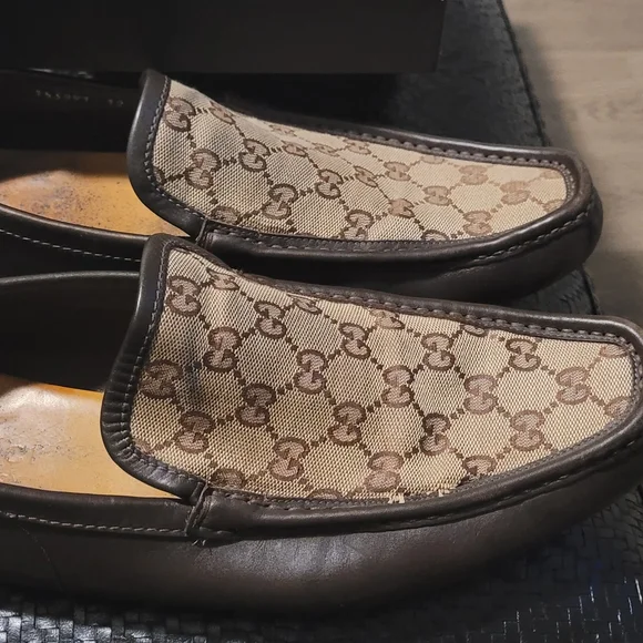 Gucci accent web bow ribbon Damo horse bit drivers loafers shoes brown 11.5 12 Men main image 4